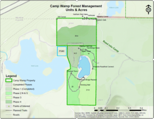 map of camp wamp with lines showing phases of our forest management plan